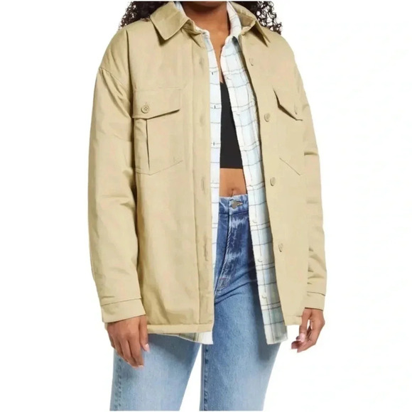 BP Nordstrom NWT Tan Grove Quilt Lined Button-up Shacket Shirt Jacket La… - Picture 1 of 11